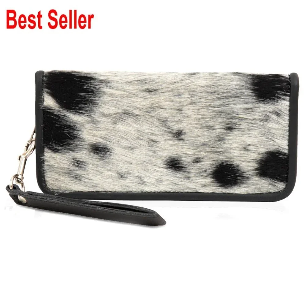 Genuine Cowhide Leather Zipper Clutch Wristlet Purse